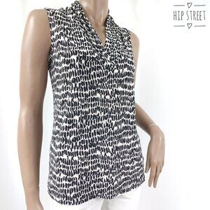 ANNE KLEIN Blouse Sleeveless V Neck L Animal Print Stretch Top